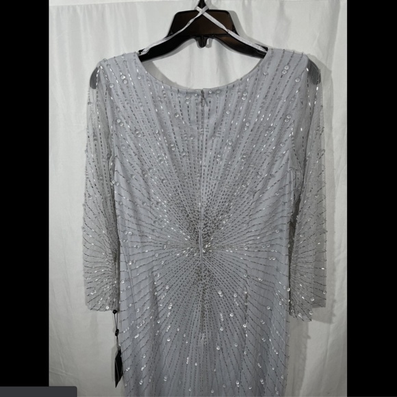 NWT $329 Adrianna Papell Sequin Beaded‎ 3/4 Sleeve Gown in Cloud [SZ 12 ] - Picture 13 of 15